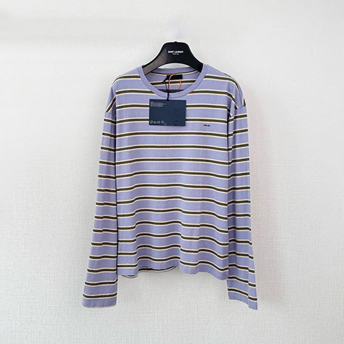 prada embroidered logo striped long sleeve top
